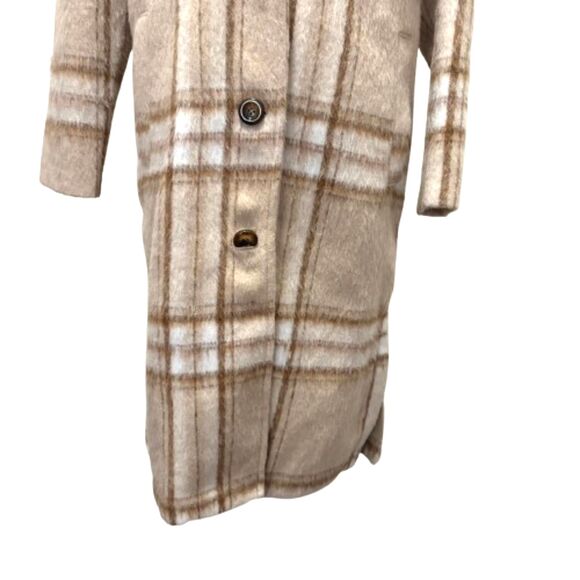 Old Navy Relaxed Soft Brushed Overcoat Cream‎ Tan Plaid Neutral Chic Size Small - Picture 4 of 7